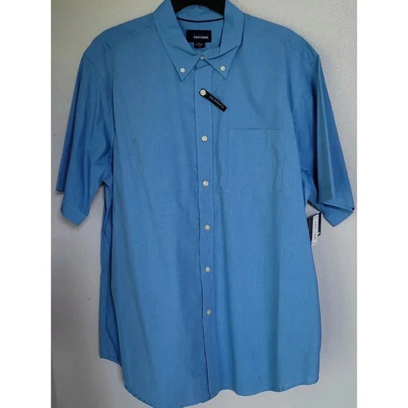 Basic Editions Shirt Mens Large Royal Blue Button Up Short Sleeve Casual Cotton - Picture 1 of 5